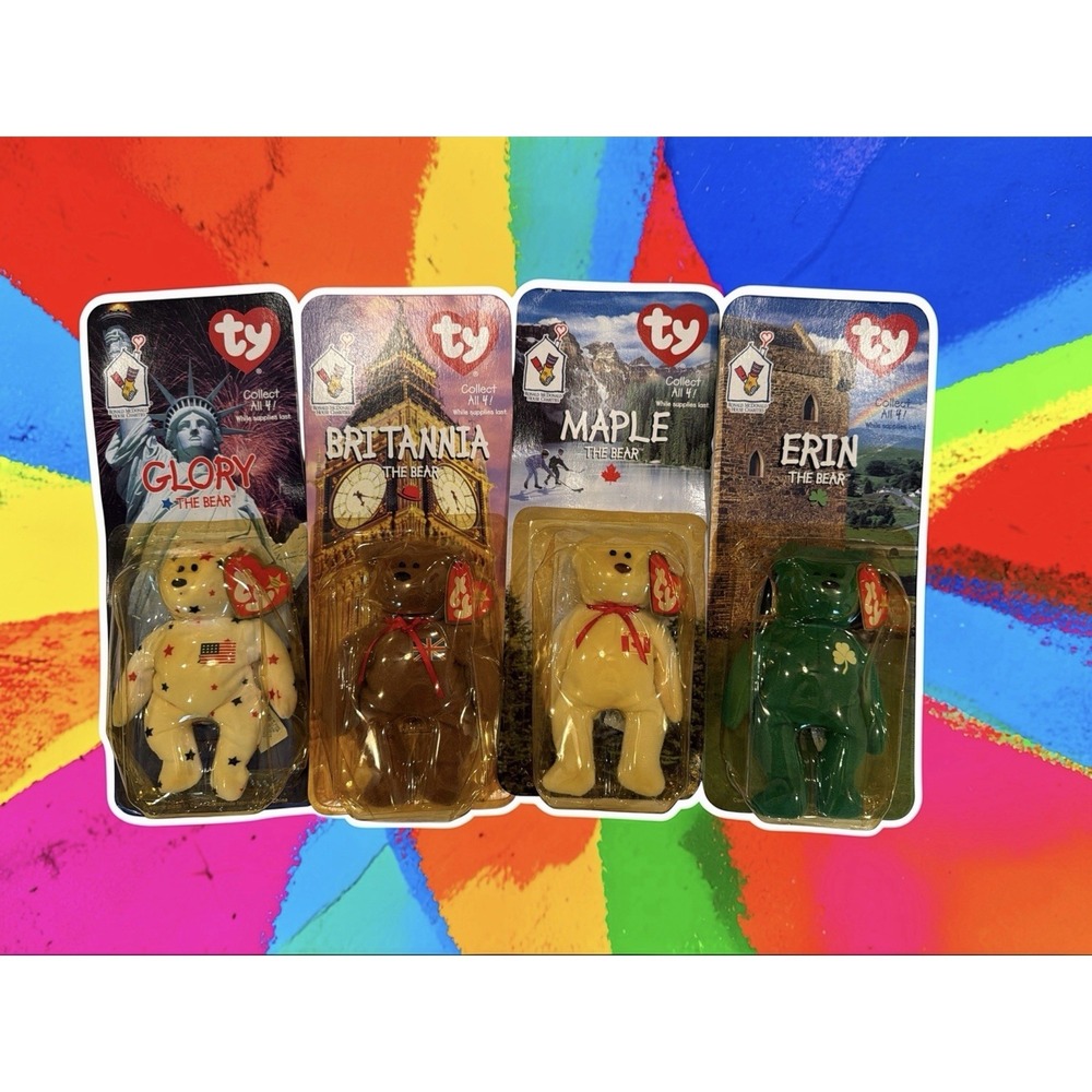 TY BEANIE BABIES MCDONALD'S INTERNATIONAL BEARS SET OF 4 RARE COLLECTABLE ERRORS